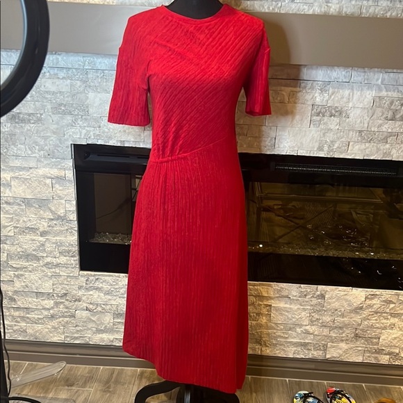 Zara Red Midi asymmetrical Dress size S - Picture 1 of 13